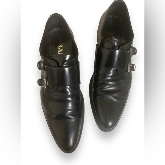 Prada Mens Double Monk Strap Shoes black Spazzolato Leather Italy size 6 - Picture 4 of 5